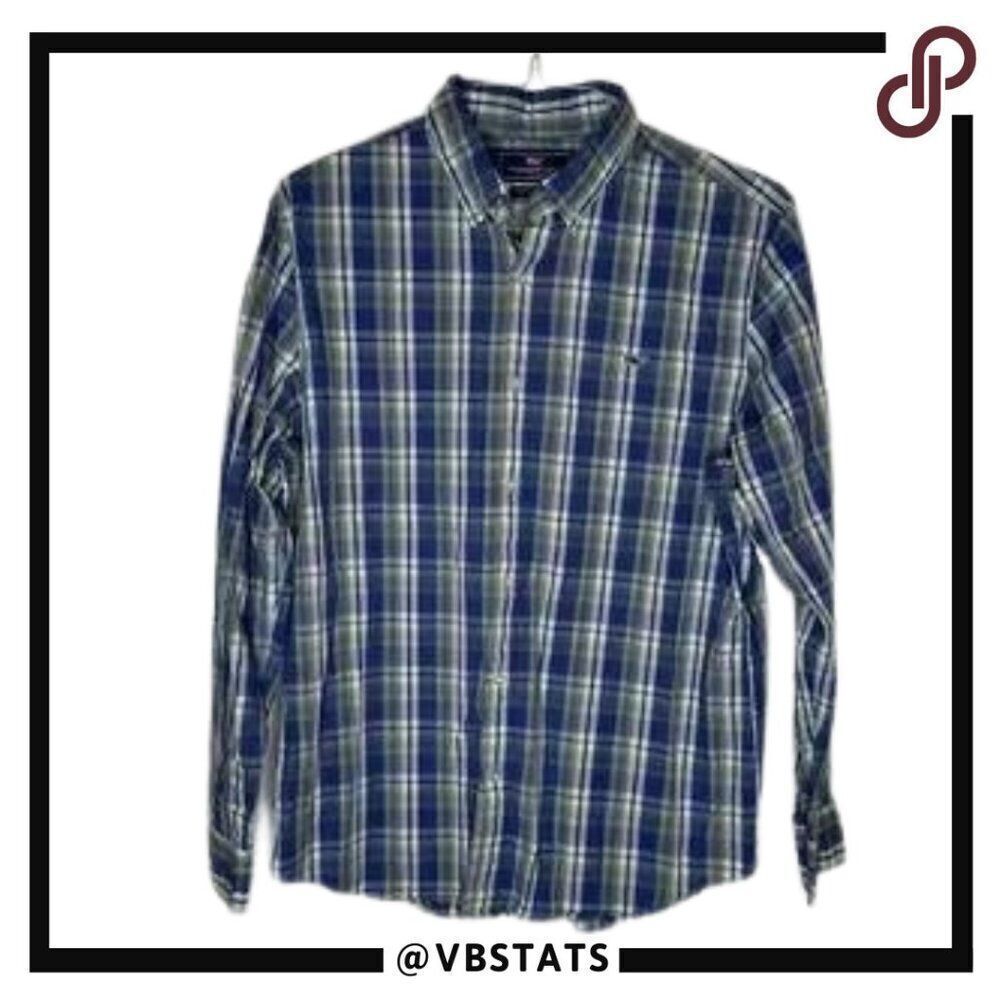 Vineyard Vines Slim‎ Fit Whale Shirt in Royal / Olive / White Plaid Size Large